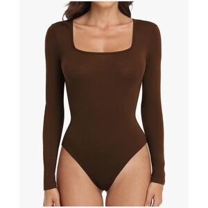 ALGALAROUND Women's Square Neck Long Sleeve Bodysuit Size ( Small) Brown NEW